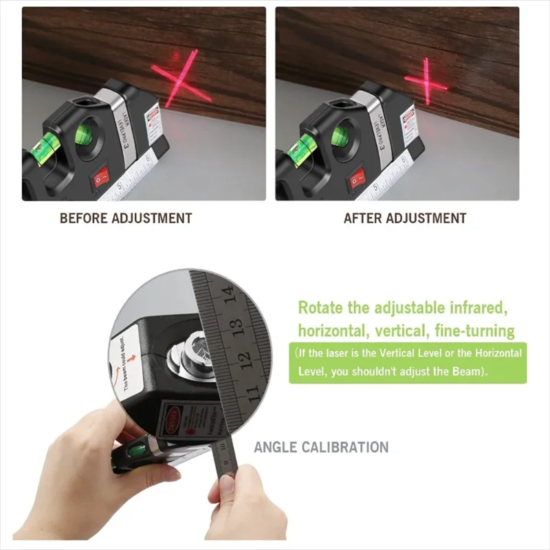 Laser Level Multipurpose Line Laser Leveler Tool Cross Line Lasers with 8FT 2.5M Measure Tape and Metric Rulers for Woodworkers