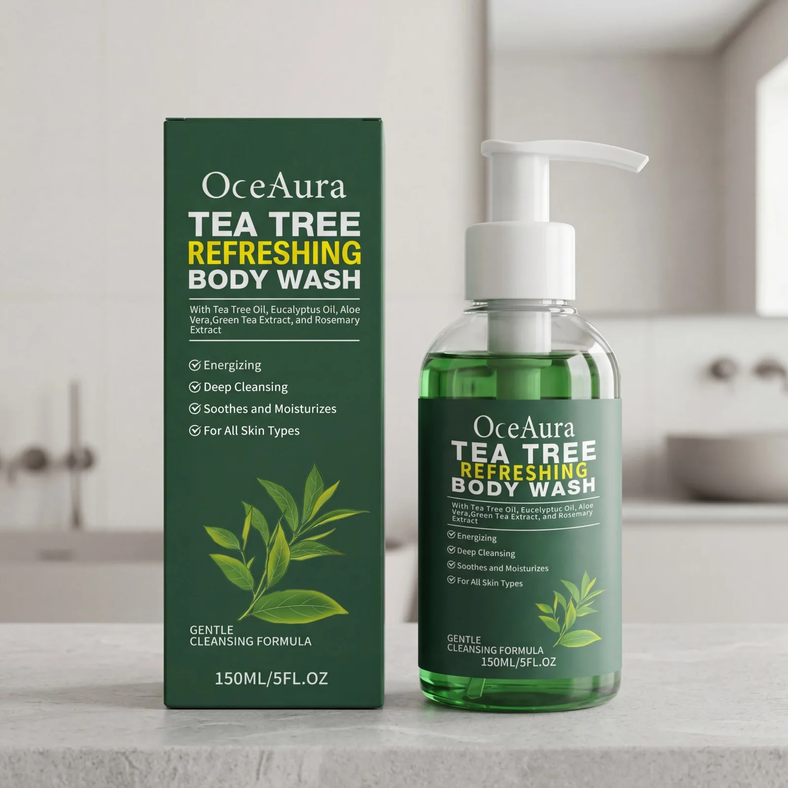 Tea Tree Refreshing Body Wash - Refreshing fragrance, thick foam, moisturizes skin for gentle daily cleansing.