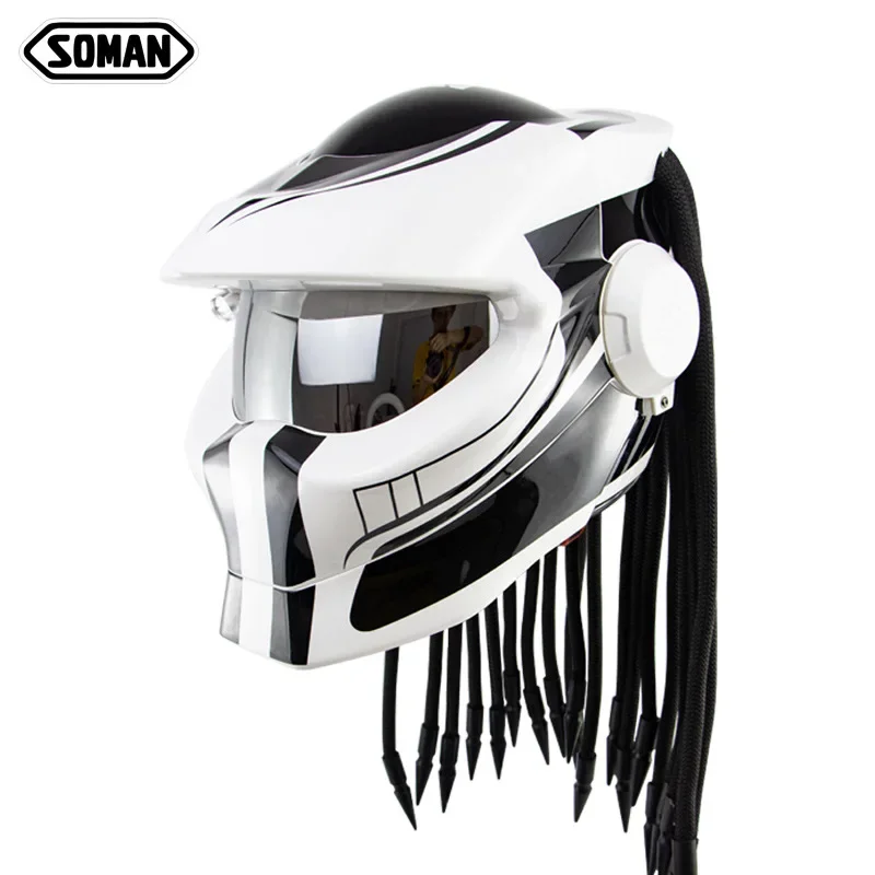 SOMAN Black Predator Full Face Retro Motorcycle Helmet Ironman Motorcycle Street Gear DOT ECE Approved Cool Casco Moto