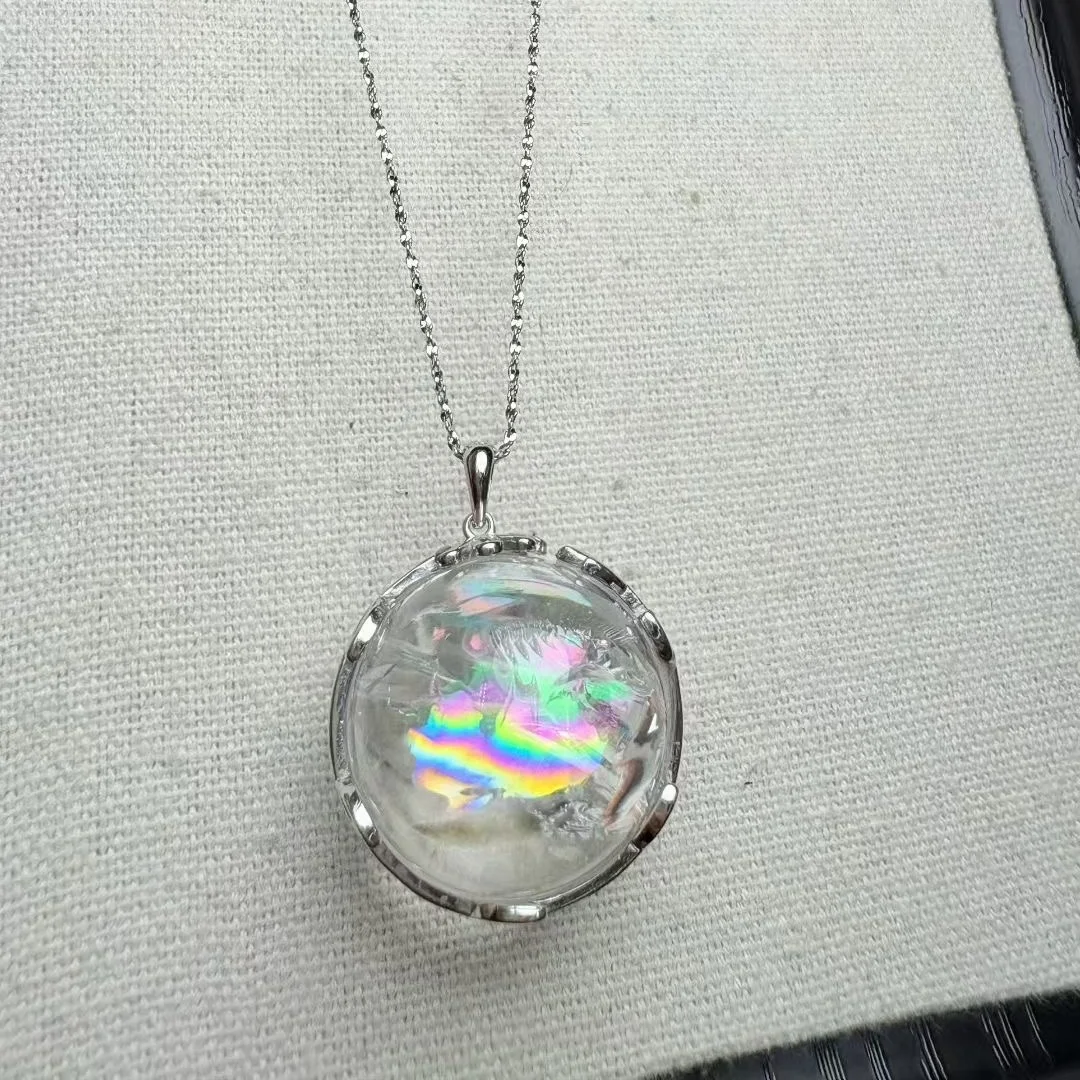 

1 шт. Fengbaowu натуральный Радужный камень кварц сфера кулон стерлингового серебра 925 пробы кристалл Рейки целебный камень ювелирные изделия подарок для женщин