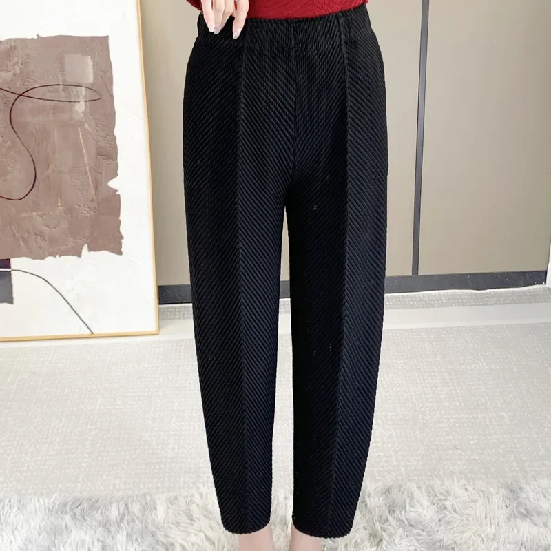 Miyake Pleated Loose Nine-minute Pants Sagging Fall New Hundred Straight Pants Thin Pleated Calf Pants