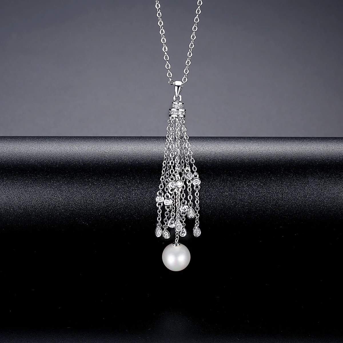 LUOTEEMI Trendy Long Tassel Women Wedding Bridal Necklace and Earring Jewelry for Girl  Drop Pendant Tassel with Pearl set de pu