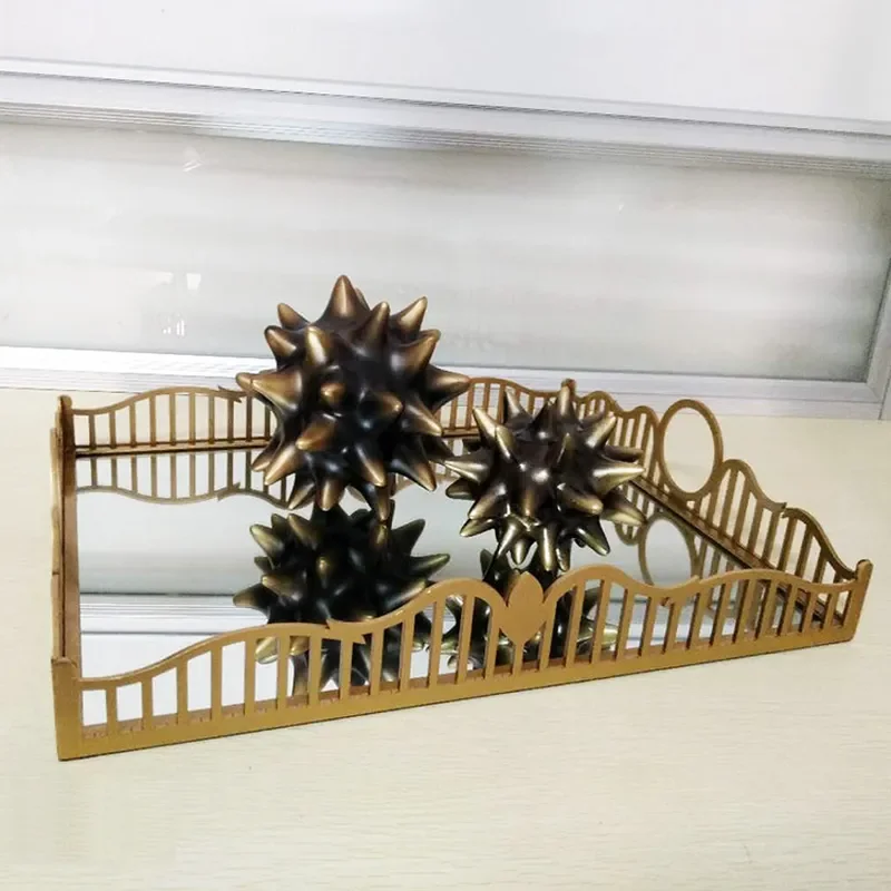 Electroplated Hardware Tray Handicraft Ornaments Model Room Sales Office Light Luxury Modern Simple Soft Decoration Home