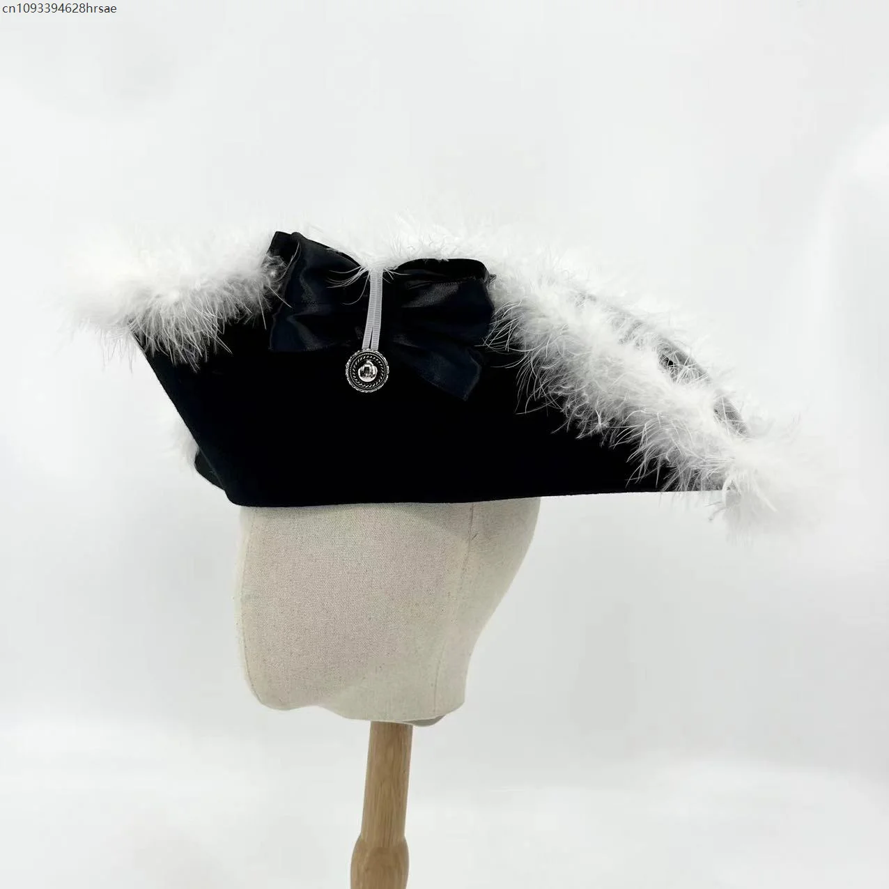 Il cappello tricorne del XVIII secolo in lana nera Frederick Prussia Germania Berretto Nero Accessori per adulti da 56 cm a 58 cm Dimensioni testa