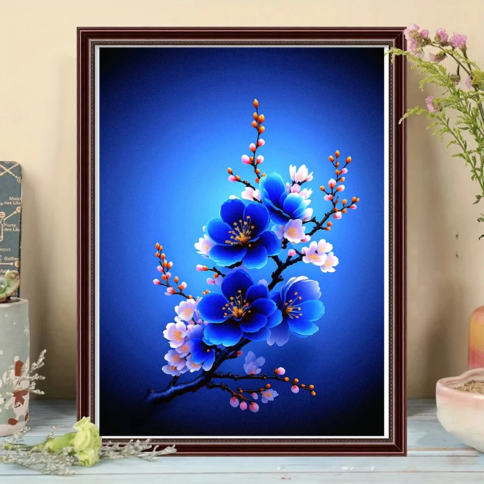 

Diamond Painting Mosaic Flowers Rhine Blue Series One Plum Blossom 5D DIY Embroidery Cross Embroidery Home Decoration