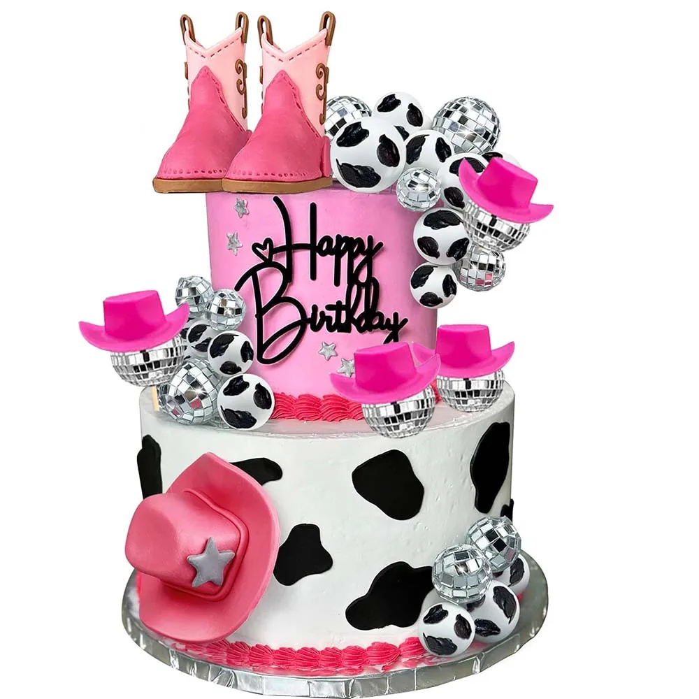 Cowgirl Cake Decorations Cowgirl Hat and Boot Cake Toppers Disco Ball Cake Picks Western Cowgirl Themed Birthday Party Supplies