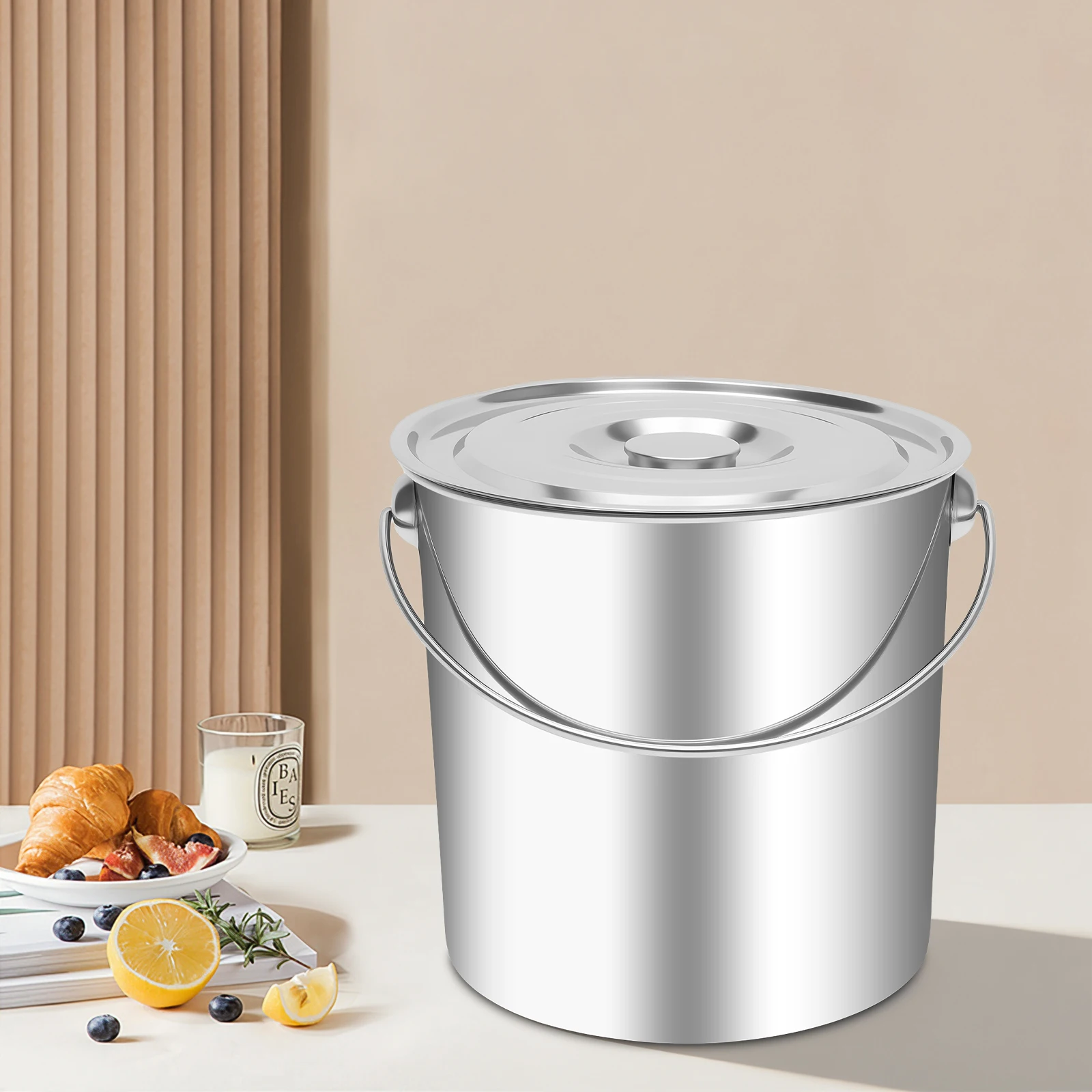 

20-литровое ведро для молока толщиной 1,6 мм, из нержавеющей стали, с крышкой, коммерческое кухонное ведро для хранения с ручкой для ресторанов и домашнего использования