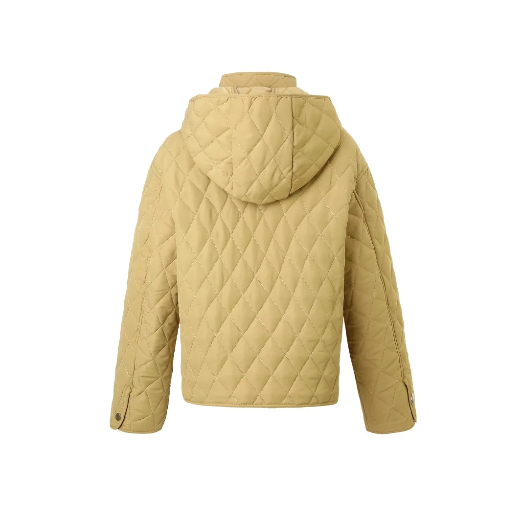 Autumn Winter Women's Short Coat Diamond Lattice Quilted Cotton-padded Jacket Detachable Hooded Female Warm Loose Outerwear