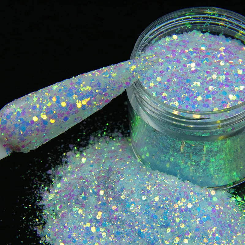 1 Box Shiny Iridescent Glitter Sugar Sand Powder For Nails 3D Acrylic Flowers Design White Black Sequins Decoration