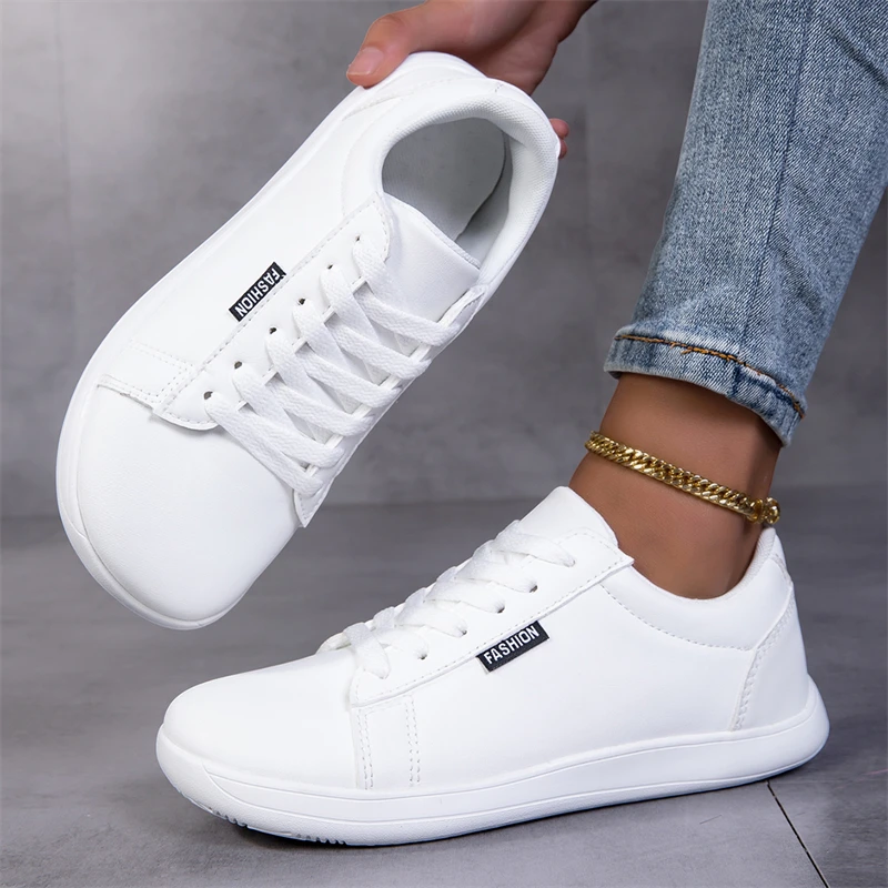 Wide Toe Barefoot Sneakers For Women Trainers White Women's Walking Shoes Comfortable Leather Casual Sneakers Woman Sports Shoes