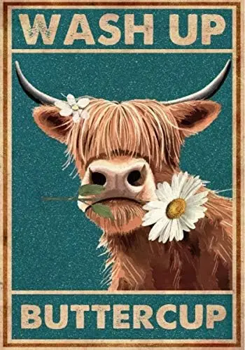 Metal Tin Retro Sign Wash Up Buttercup Metal Poster Cow Metal Poster Funny Cow Wall Art Bathroom Hanging Decor Home Decor F sign