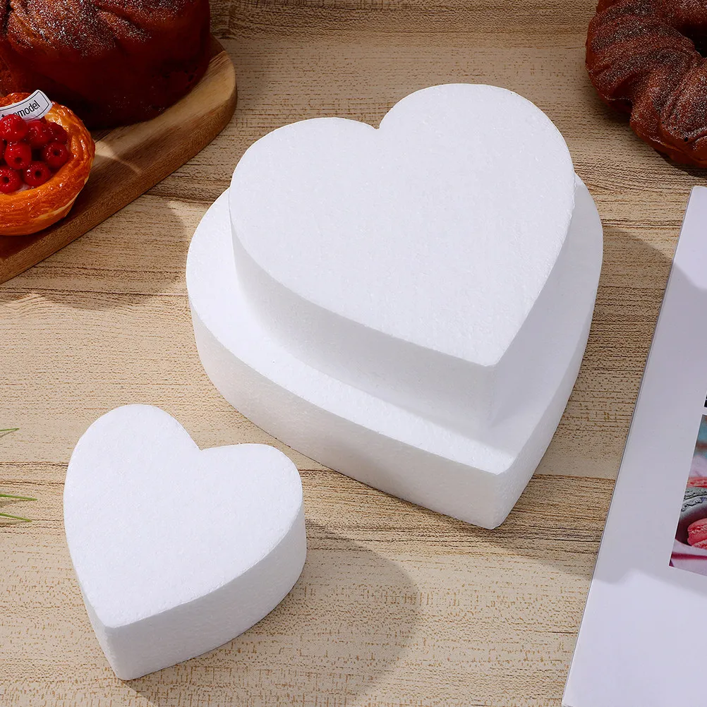 3Pcs Heart Shape Foam Cake Dummy Reusable Decorating Practice Base Fondant Mould Baking Craft Valentine's Day Wedding