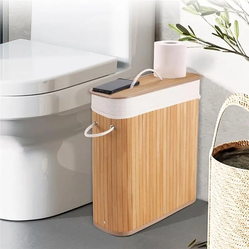 JHD Bamboo Toilet Paper Storage With Lid & Handel 8 Gallons (30L)
