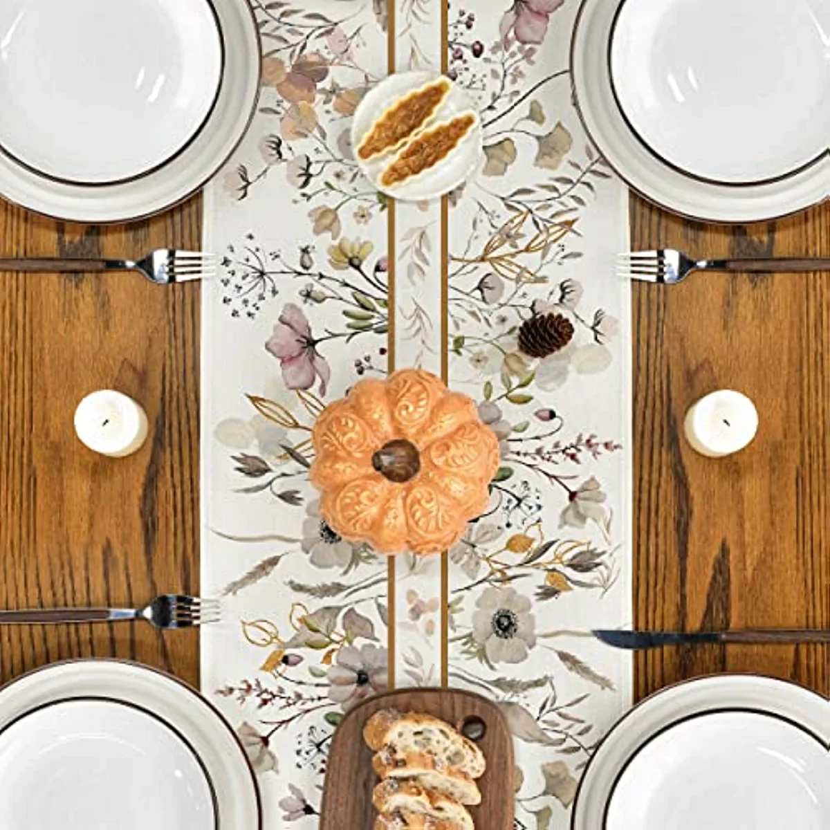 Chemins de table en lin floral pour Thanksgiving, décoration de table de mariage, décor de cuisine, chemin de table de fête à la maison, décor de