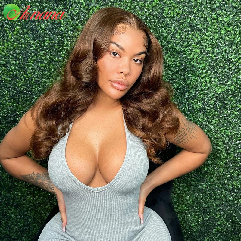 

Chocolate Brown Lace Front Human Hair Wigs For Women Ginger Brown Colored 4x4 Lace Closure Wig 13x4 Body Wave Lace Frontal Wig