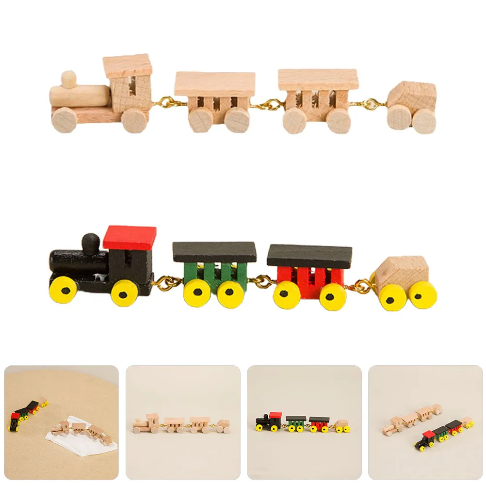 

2Sets Wooden Mini Train Decor Miniature House Accessory Display Decoration Wooden Train House Accessories