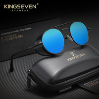 Genuine KINGSEVEN Retro Punk Sunglasses Round Frame For Men Women Gothic Steampunk Eyewear Polarized UV400 Glasses N7550