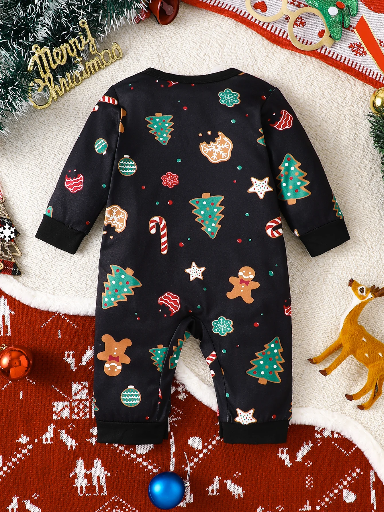 IURNXB Black Christmas Baby Romper Gingerbread Man Print Long Sleeve Infant Jumpsuit Newborn Onesie Bodysuit Xmas Photos 1-18M