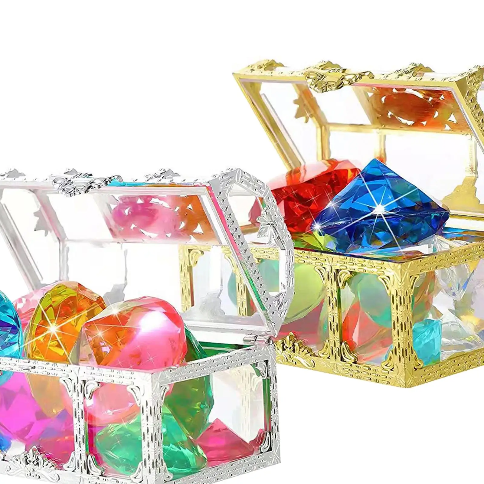 Swimming Pool Treasure Chest Diving Toy Set with Plastic Jewels Pirate Boxes for Kids Beach Treasure Hunt Games Outdoor Play