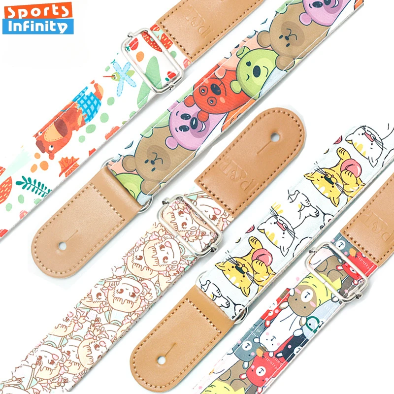 New Little Fresh Cartoon Acoustic Guitar Strap Printed Colorful Belt Electric Wood Guitar Ukulele Universal Guitar Accessories