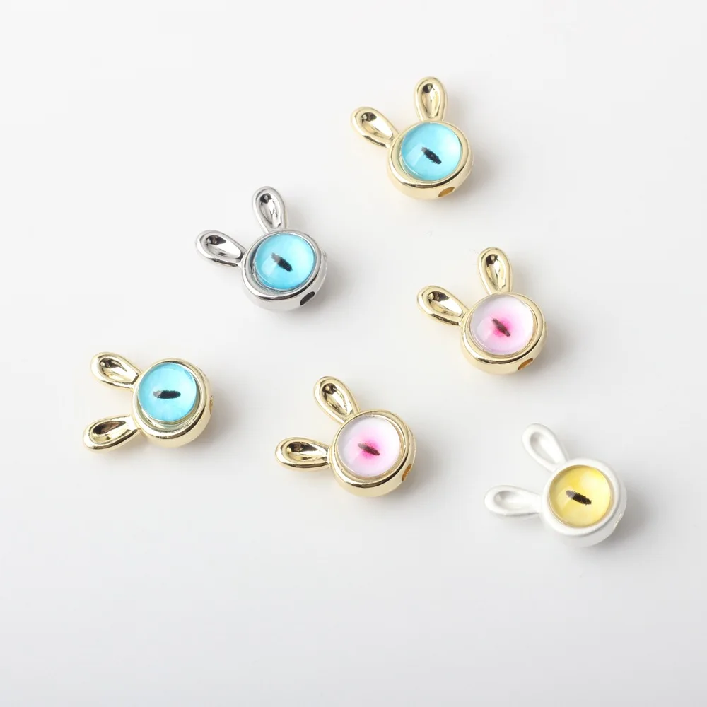 Zinc Alloy Enamel Inserted Bunny Resin Beads with Through Hole for DIY Bracelet Necklace Accessory 10pcs/lot