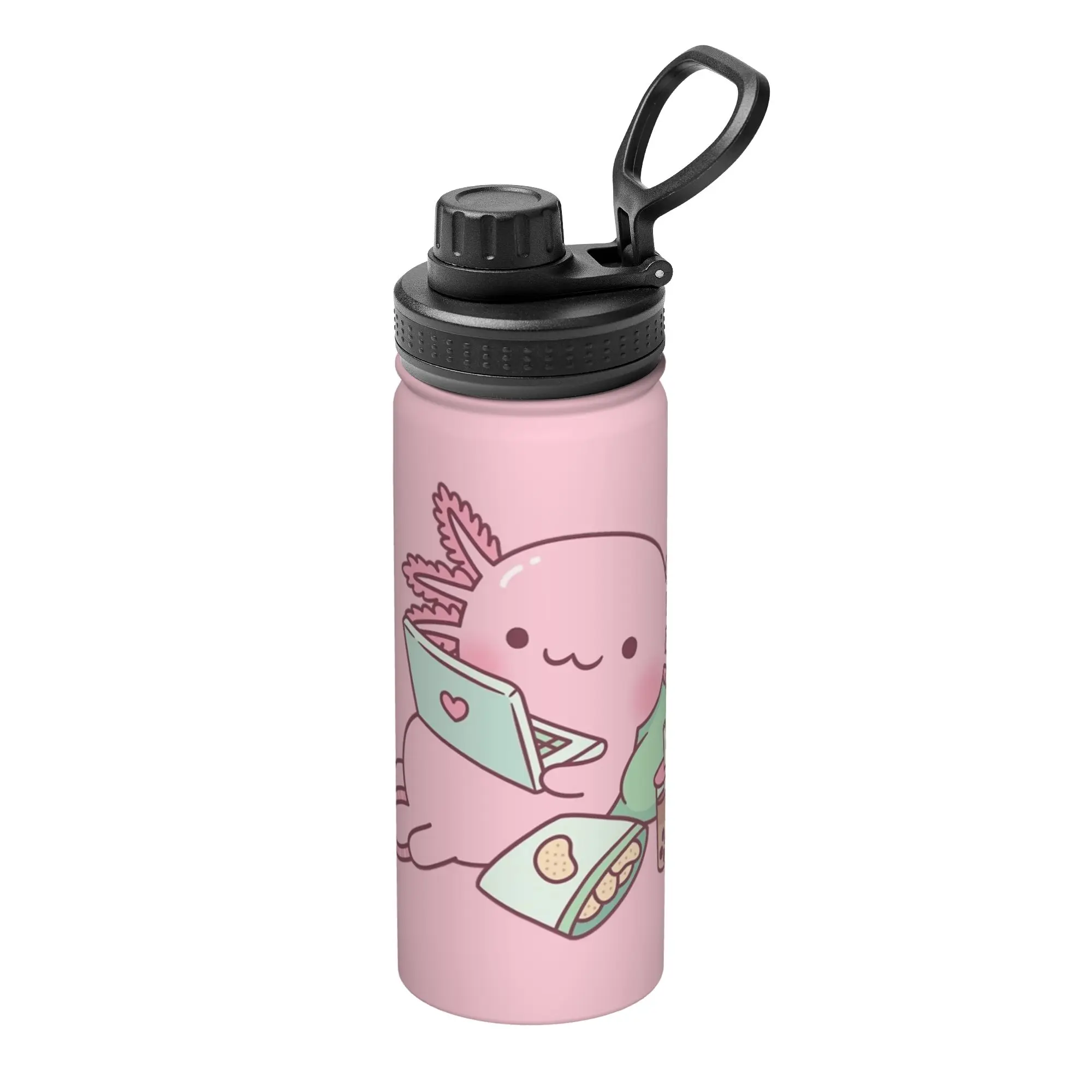Cute Chilling Axolotl 18OZ Sports Insulated Kettle  Thermal Cup Vacuum Flask School Mug 18OZ