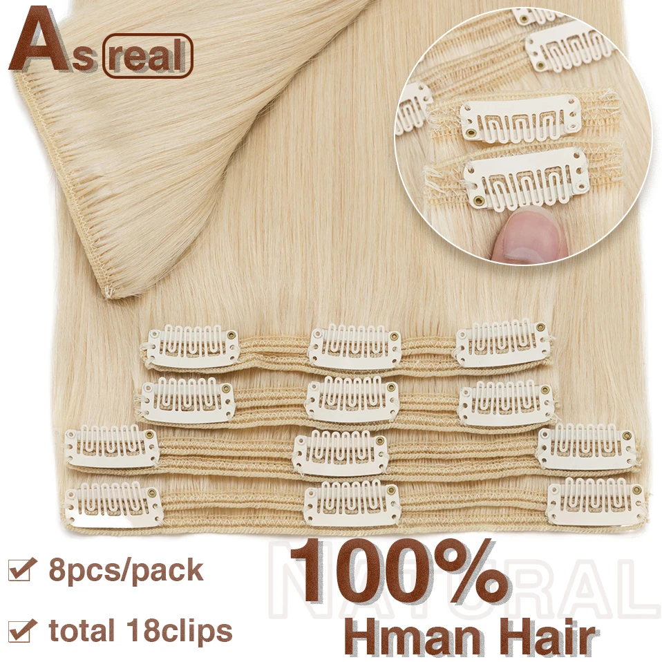 S-noilite ekstensi rambut alami 110-170g, rambut manusia tebal lurus 10 "-24" 8 buah/set kepala penuh klip rambut alami