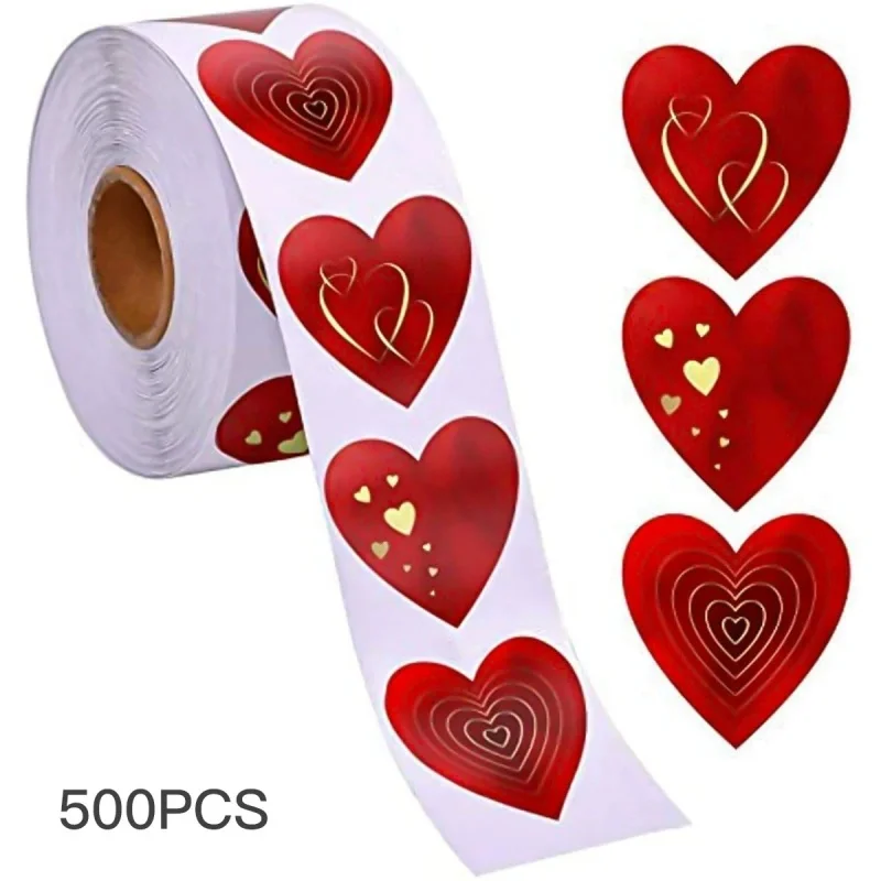 

2026 New 500pcs Red Heart Label Stickers Valentine's Day Gift Packaging Seal Candy Bag Wedding Decor Stationery Sticker 1inch