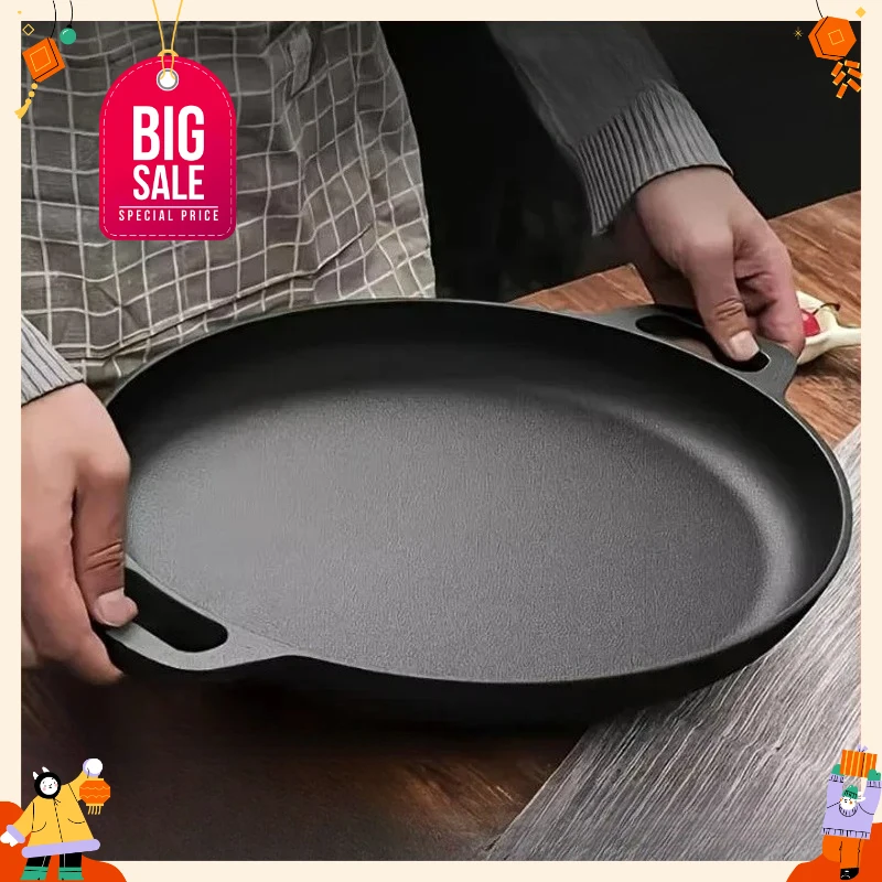 2026 New Cast Iron Frying Non-stick Pan Pizza Egg Pancake Pot Vegetable Steak Skillet Home Kitchen Flat Pan Outdoor Cookware