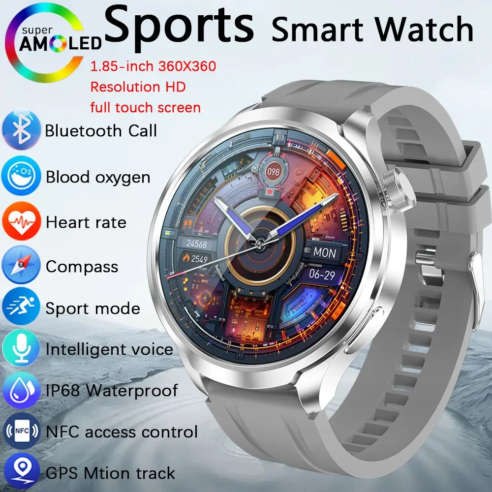 New Watch 4 Pro 1.85 Inch Screen Smart Watch Men Compass 410 mAh Battery GPS Sports Watches Bluetooth Call Man Smartwatches 2025