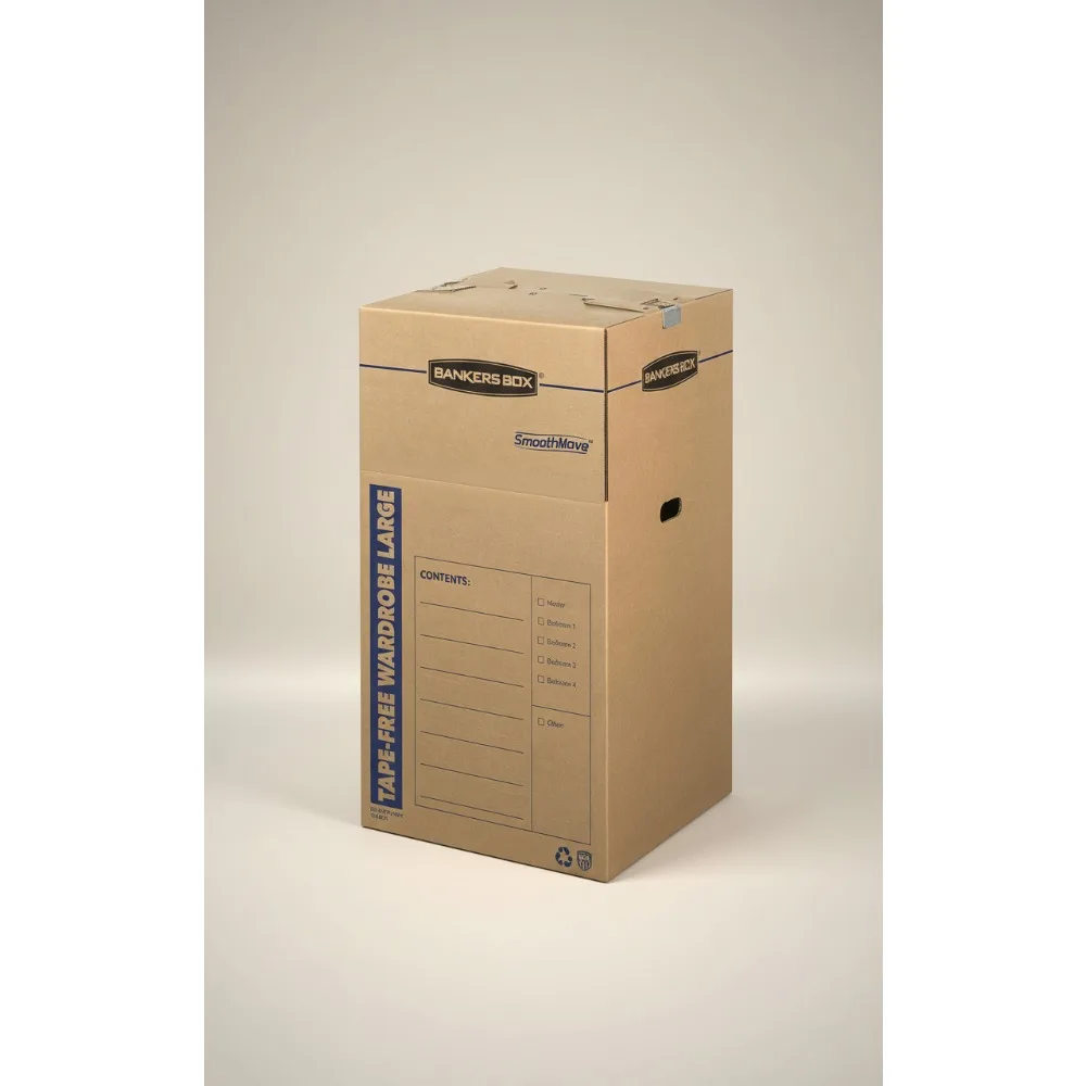 

3-Pack Tall Wardrobe Moving Boxes, Tape-Free Assembly, 24x24x40 Inch Hanging Storage for Clothes & Bulky Items
