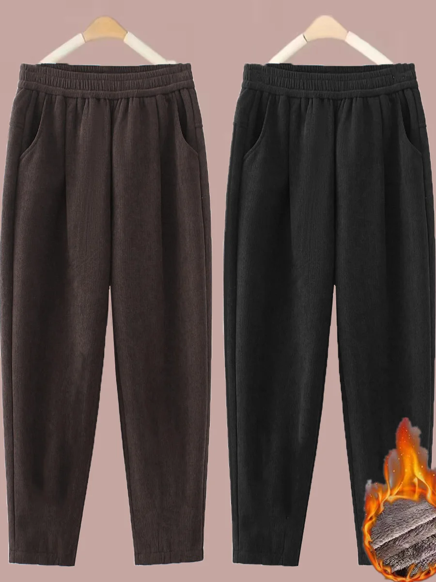 Thickened Straight Leg Pants Women's Corduroy Warm High Waist Slimming Casual Harlan Pants Mommy Autumn Winter Fashion Trend