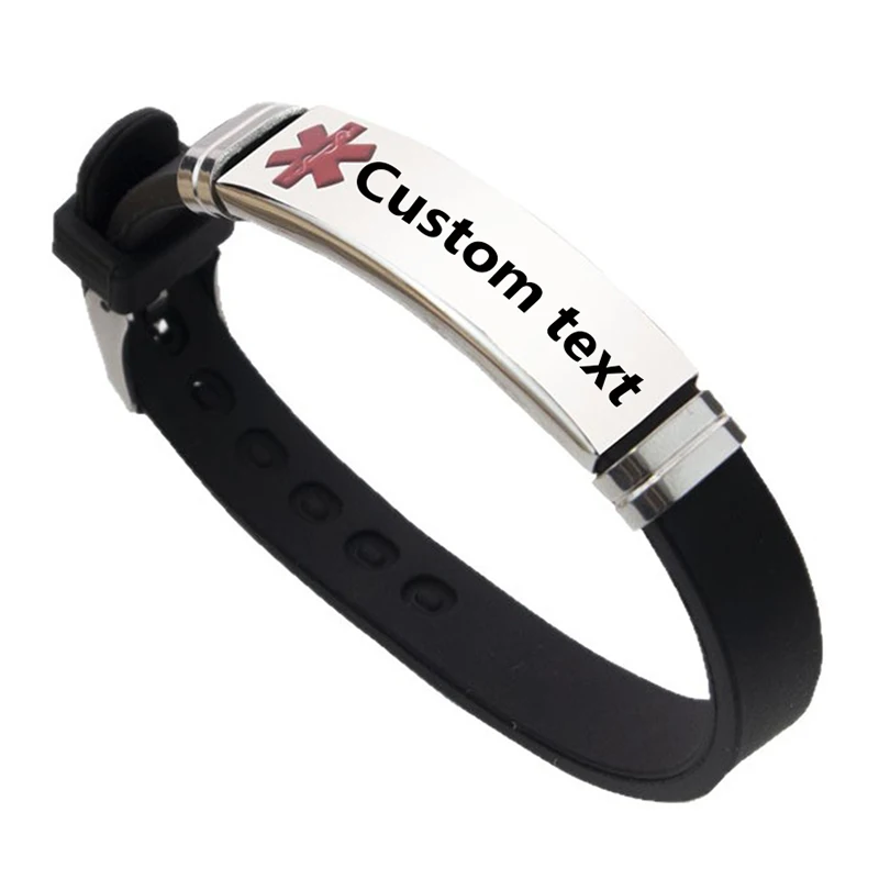 10mm Punk Fashion Custom Logo Name Silicone Bracelet Men Silver Engrave Text Id Bracelets For Women Friends Luxury Brand