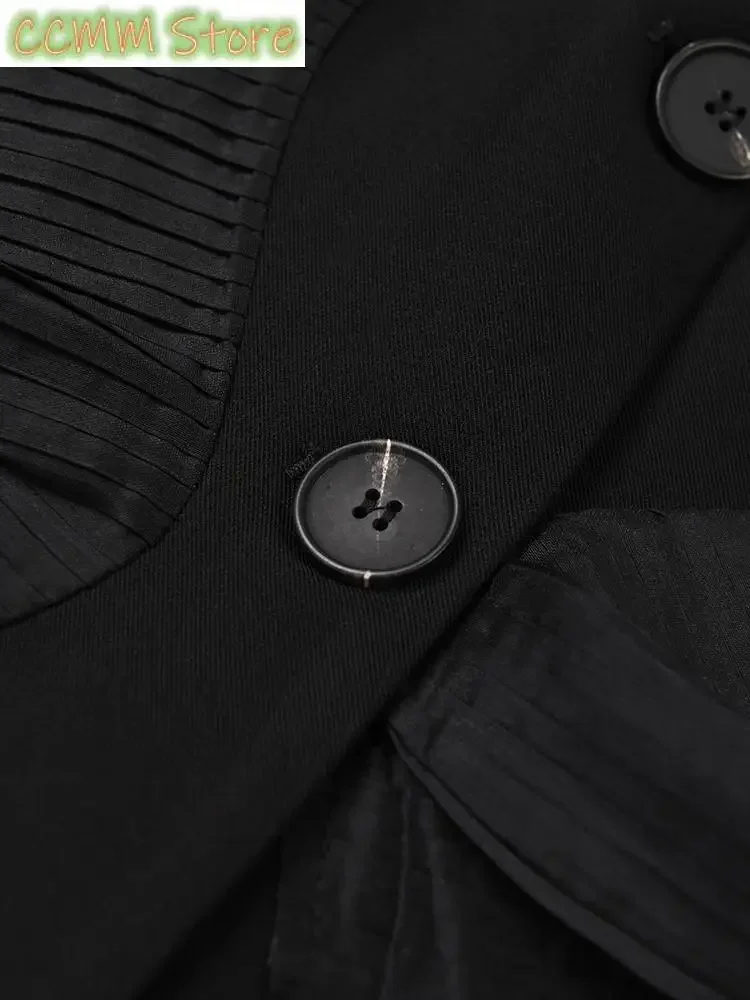 Women Black Ruffles Elegant Big Size Blazer Lapel Long Sleeve Loose Fit Jacket Fashion Spring Autumn