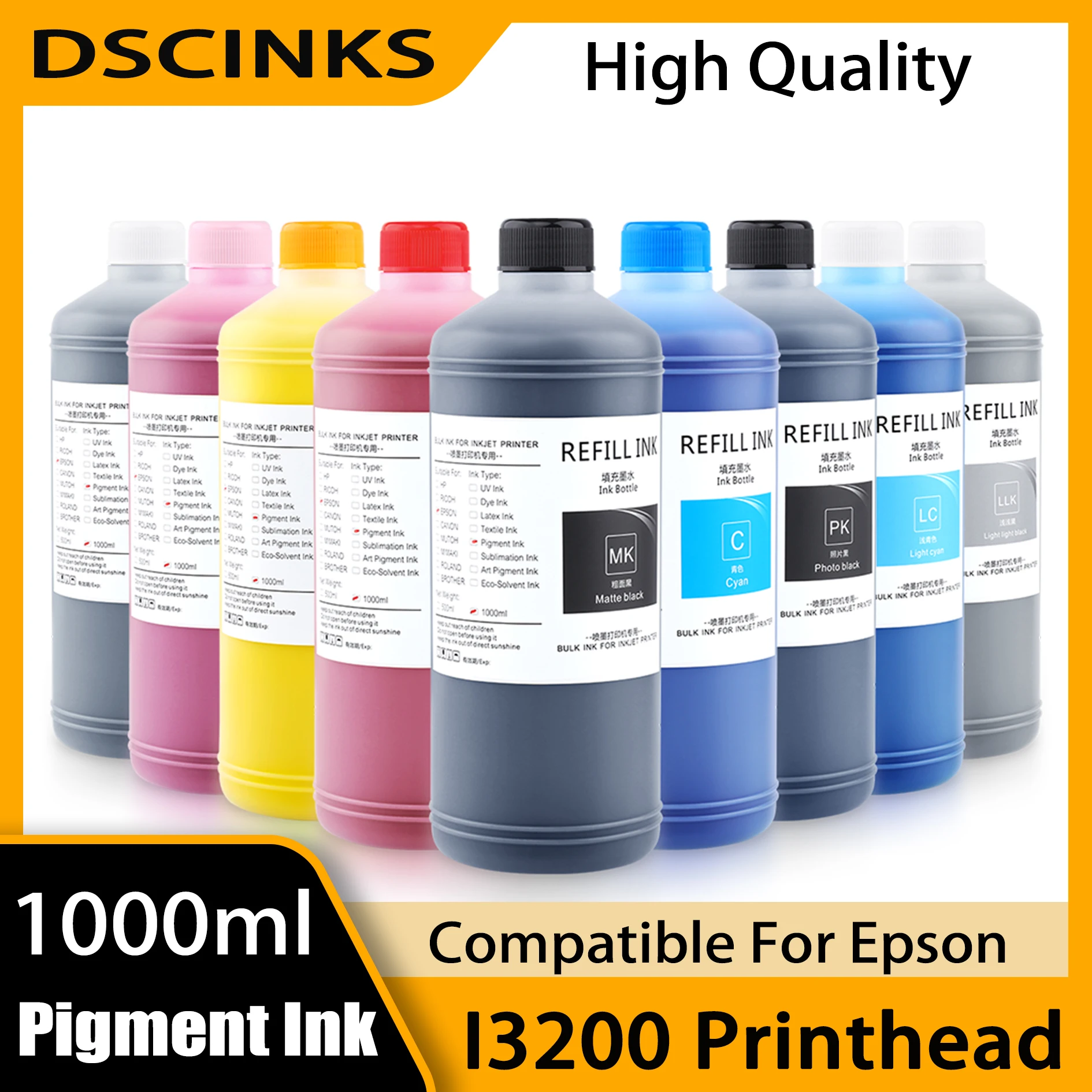 

1000ML Pigment Ink For Epson I3200 Printhead Series Printers i1600 4720 Print Head Bulk Ink Refill Ink