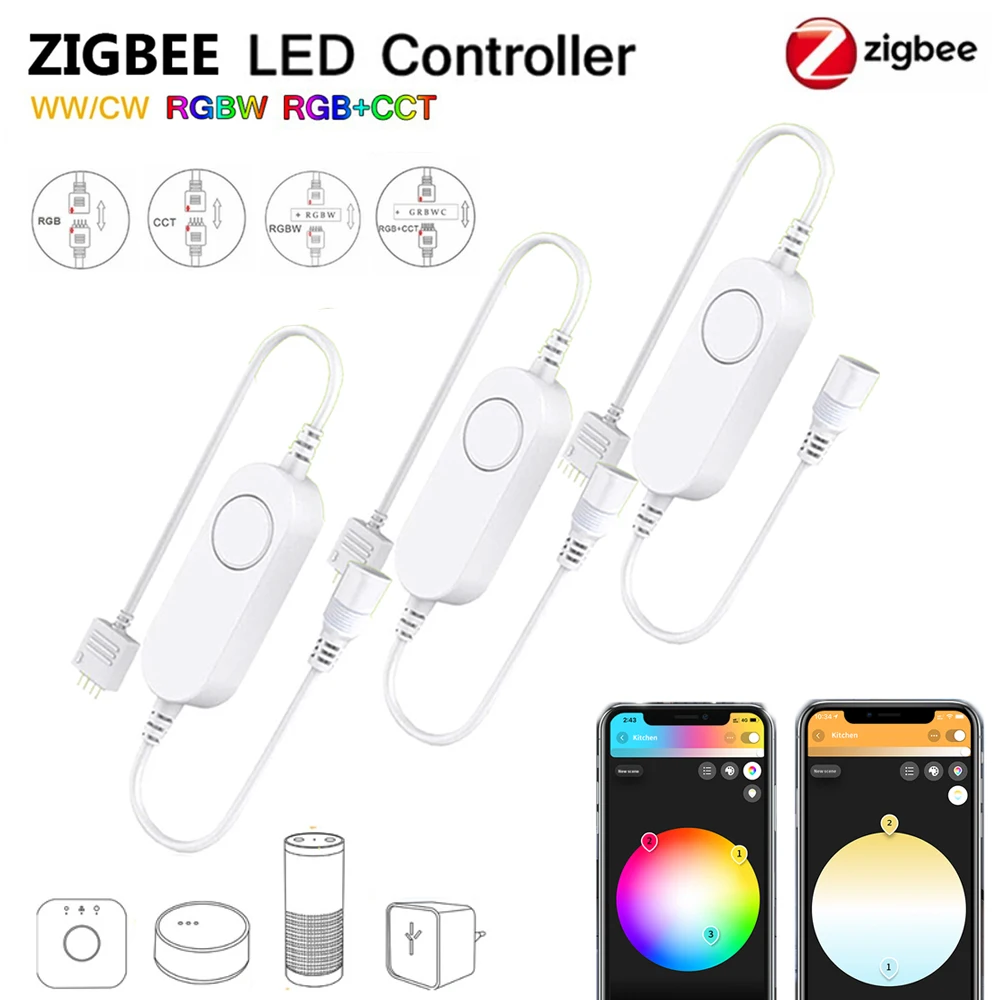 

Умный контроллер светодиодной ленты Mini Zigbee, 3,0 в пост. Тока, 12 В, 24 В, 5050 RGB/RGBW/RGBCCT/CCT, регулятор яркости для Alexa/SmartThings