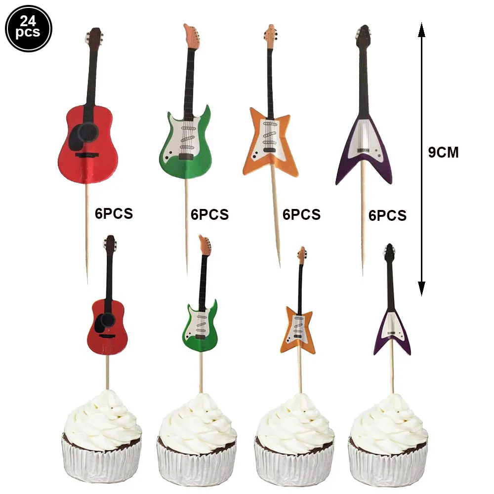 Music Notes Cupcake Toppers Guitar Cake Toppers Rock Cupcake Topper for Kids Birthday Musician Party Baby Shower Party Favors view 5