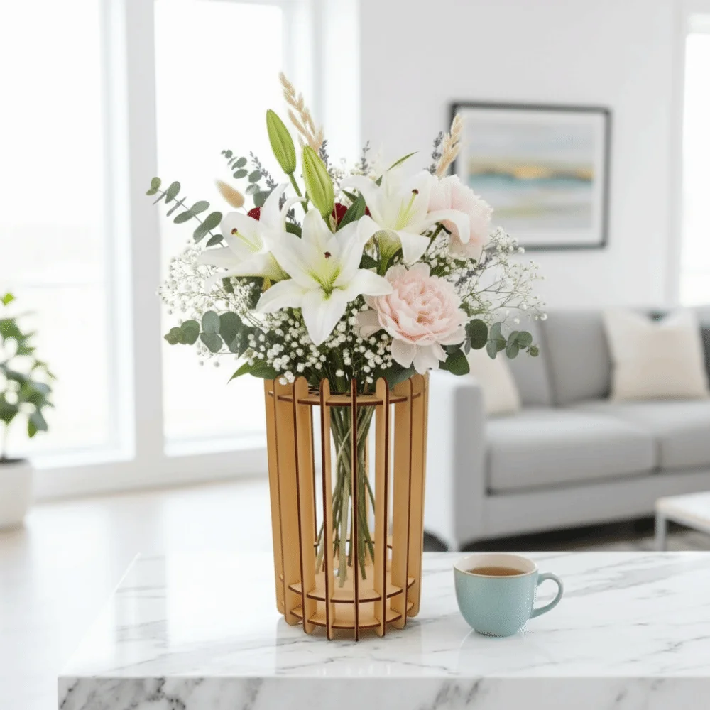 Flower Arrangements Handmade 3D Puzzle Vase Unique Artistic Flower Display Stand Decorative DIY Wooden Vase for Flower Lovers