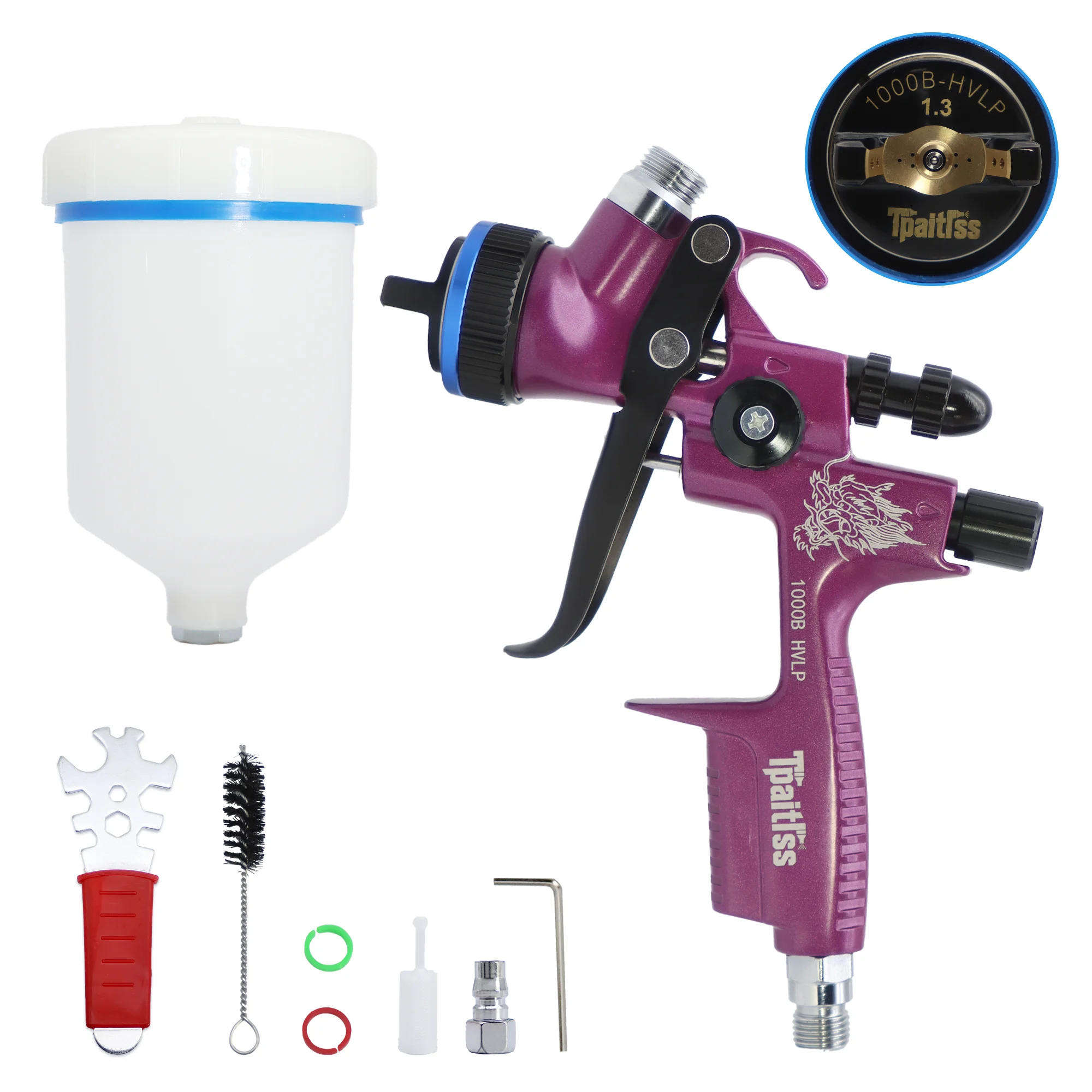 Tpaitlss1000B HVLP 1.3mm Air Spray Gun with 600ml Cup, Car Paint Spray Gun, Automotive Spray Gun Sprayer, Suitable for Cars