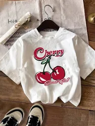 Funny Cherry Bow Printed T Shirt Women Y2k Vintage T Shirt Trendy Cute Coquette Tee Shirt Short Sleeve Cottagecore
