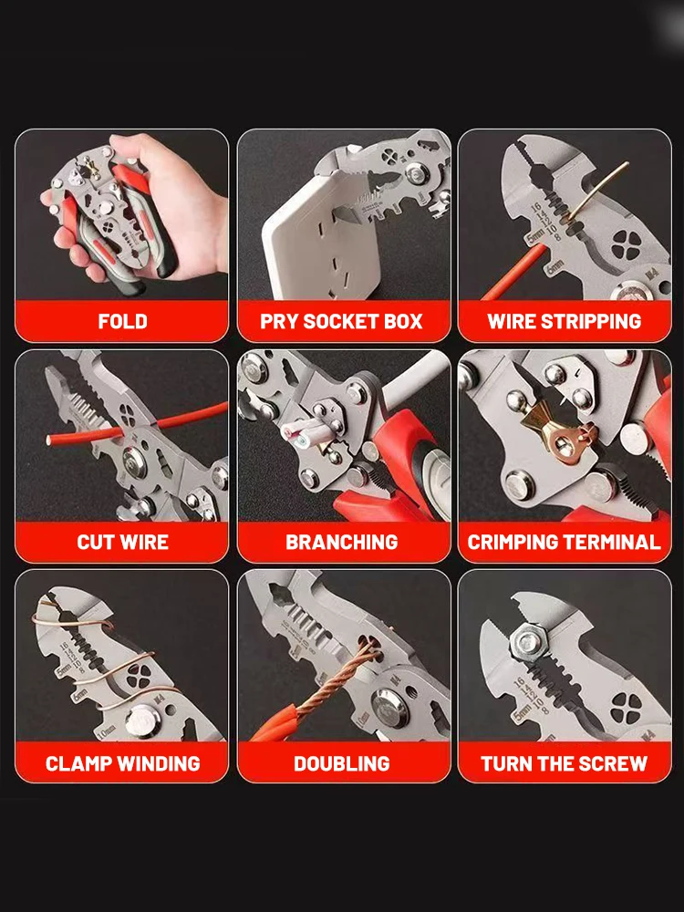 Multifunctional Foldable Wire Stripper Electrical Pliers  Cable Cutter Pliers Crimper For Wire Stripping Shearing Cutting Tools