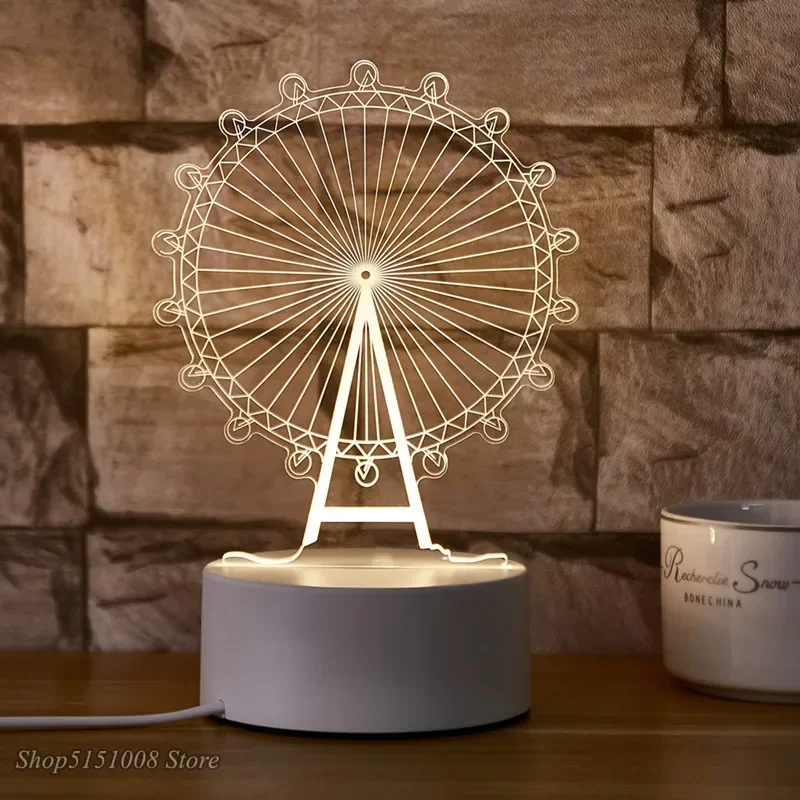 Nueva luz nocturna estéreo 3D acrílica, luces de neón, lámpara de mesa pequeña, lámpara de noche, lámpara LED, festival de cumpleaños, accesorios decorativos para niños