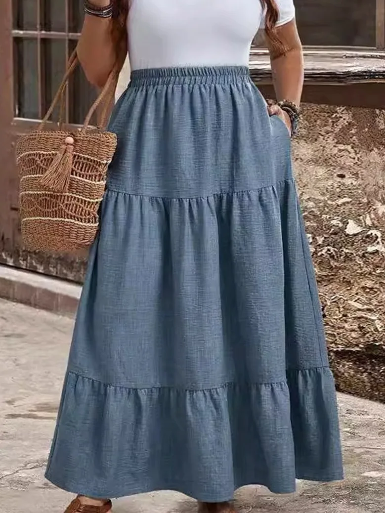 2025 Summer New European And American Plus Size Women's Dress, Large Swing Skirt, Casual And Comfortable, Daily Wear For Travel