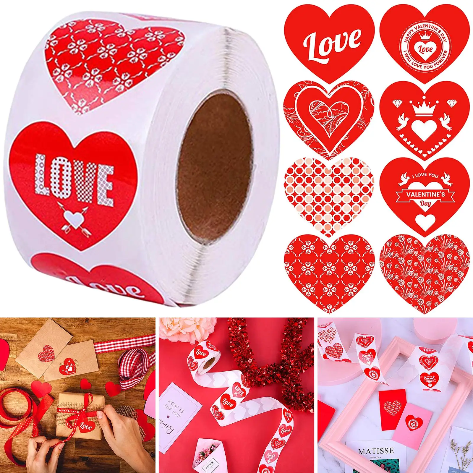 500Pcs Heart Shaped Stickers Labels Valentine Tags Stickers Gift Boxes Bookmarks New Year