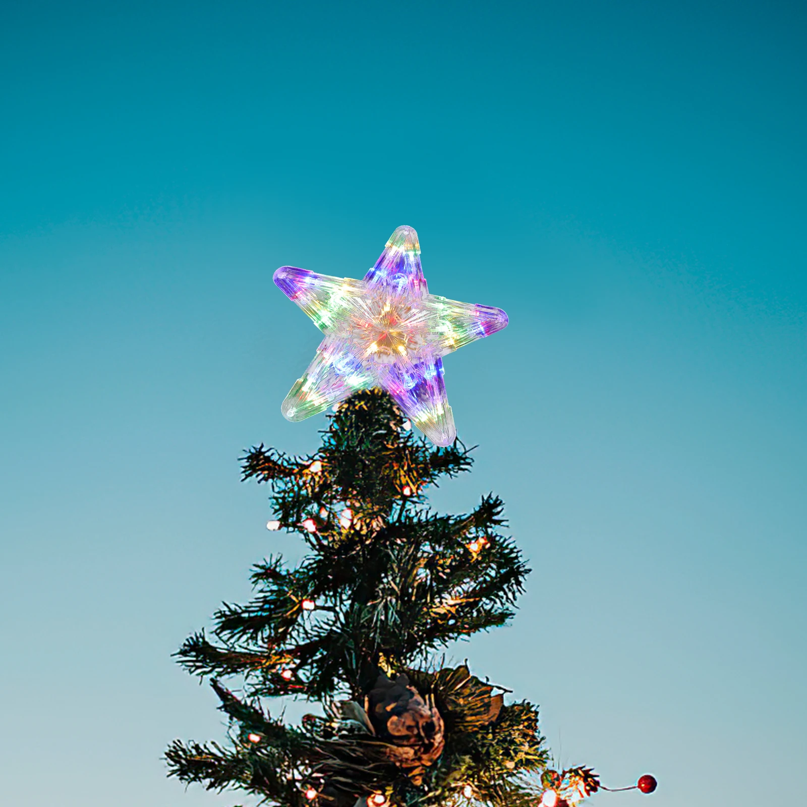 2 Pcs Christmas Tree Lighted LED Star Decoration Small Topper Simple Toppers Pentagram Banquet