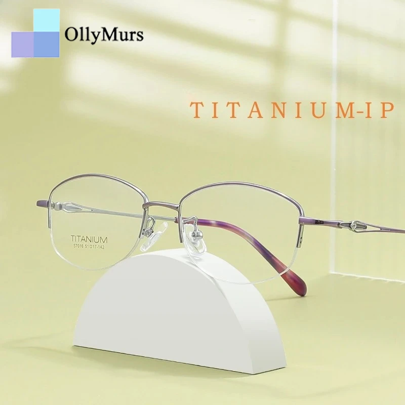 نظارات قصر النظر النسائية خفيفة للغاية من OLLYMURS بنصف إطار عالي الجودة من التيتانيوم النقي للقتال البصري موضة جديدة