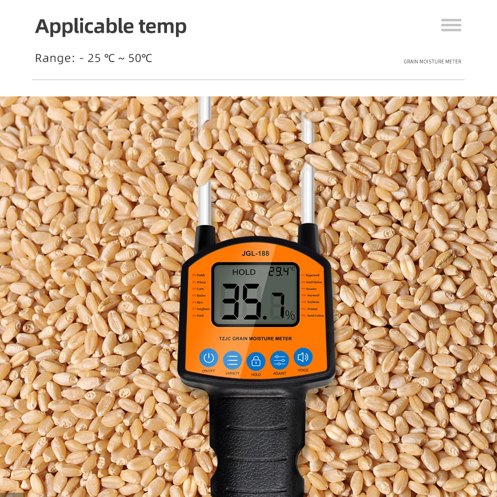 

Handheld Grain Moisture Meter LCD Display Humidity Tester 5-49.9 Water Content Detector JGL-188 Hygrometer for Corn Wheat Rice