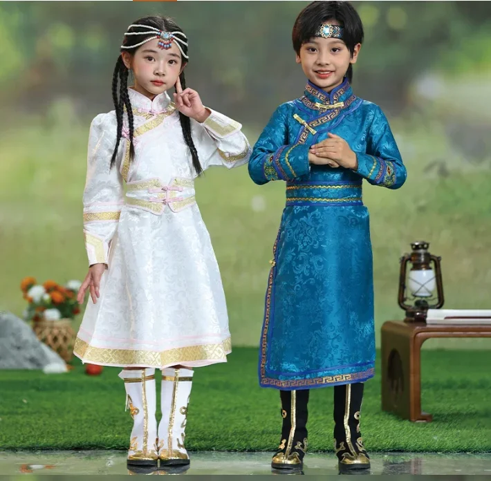 

Children's Mongolian Clothing, Mongolian Robes, Ethnic Minority Dance Costumes