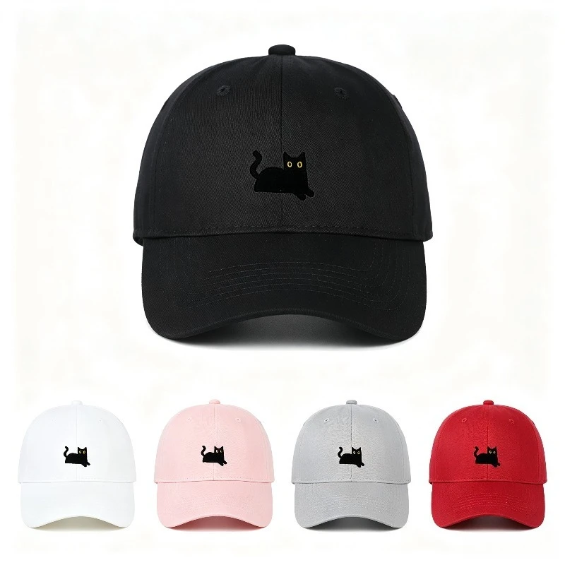Cute Black Cat Baseball Cap Women Men Soft Top Adjustable Dad Hat Casual Sun‑Protection Peaked Cap Multicolor Daily Outdoor Hat