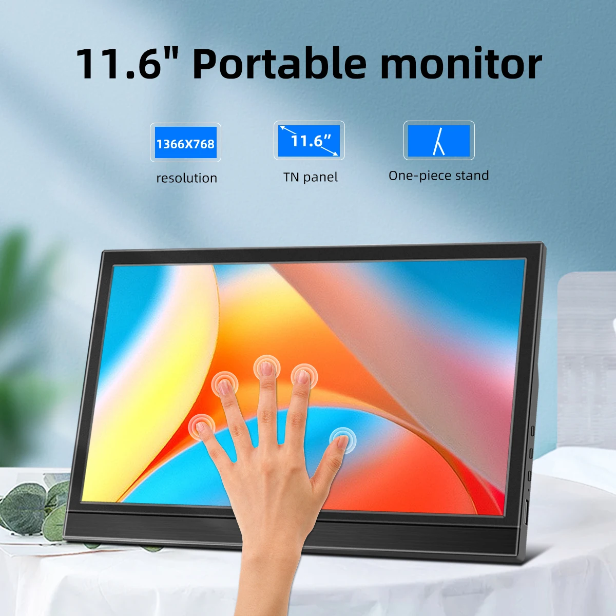 Portable Monitor Touch Screen 11.6″ 1366X768 USB C Gaming Display for Raspberry Pi Laptop Thunderbolts type-c phone